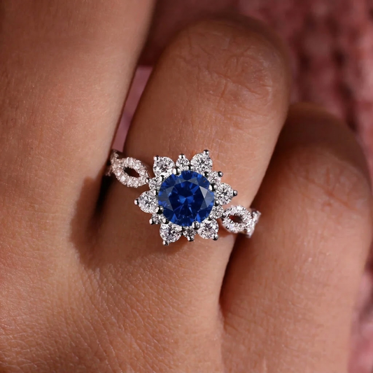 Crystal Turquoise Flower Ring | White Gold