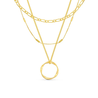 Open Circle Three Row Necklace | Gold