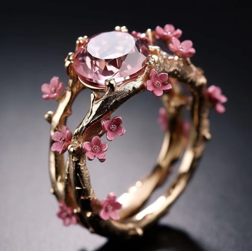 Elegant Crystal Pink Flower Ring | Gold